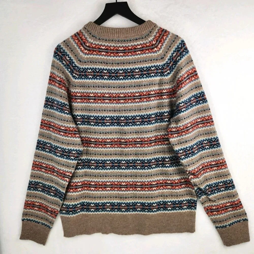 J. Crew Lambs Wool Blend Sweater Men's Large Fair Isle Crewneck Preppy Classic